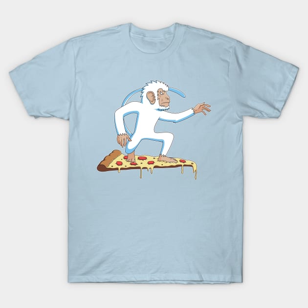 Monkey Surfing On Pizza T-Shirt by strangethingsa